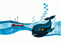 Baleine joyeuse et bateau en mer